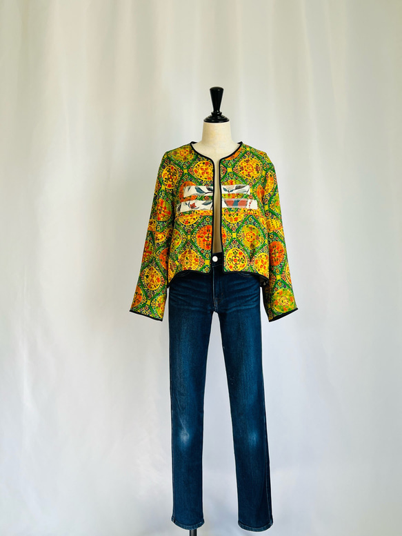 vintage kimono 縮緬のリバーシブルショートジャケット　ボレロ　着物リメイク 7枚目の画像