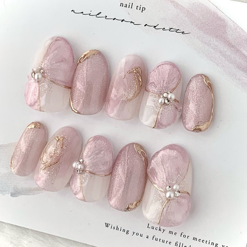 新作 ぷっくりリボンマグネットネイルチップ 大人可愛い ブライダル