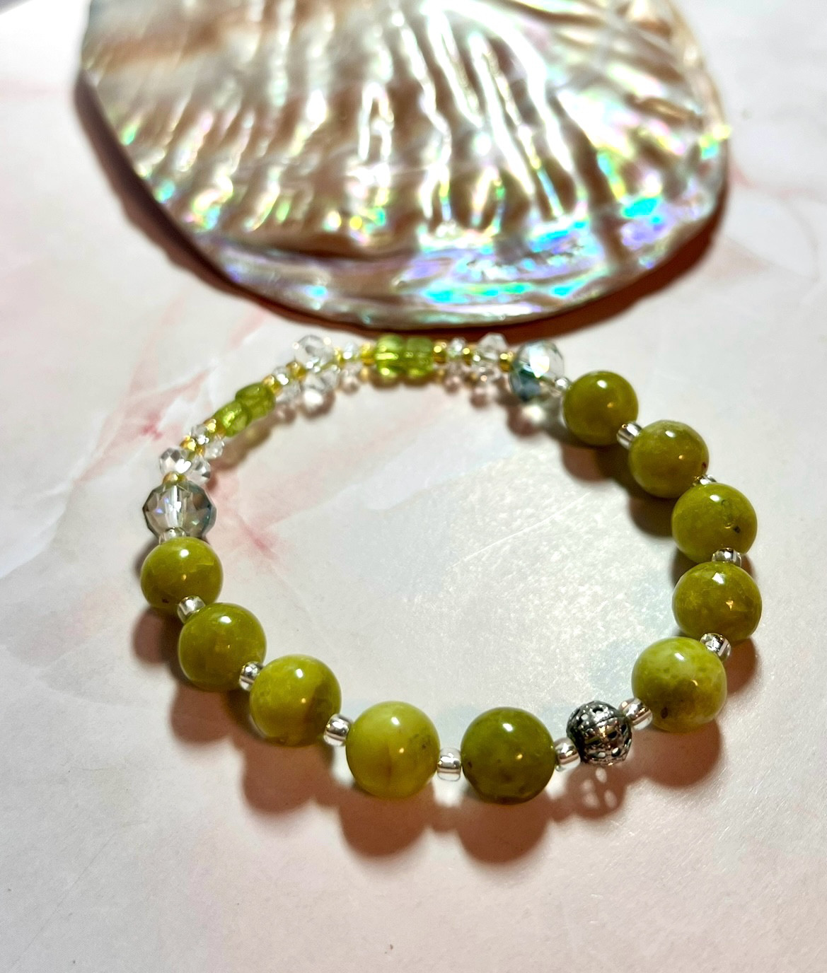 芸術性の開花◆グリーンオパール◆ブレスレット