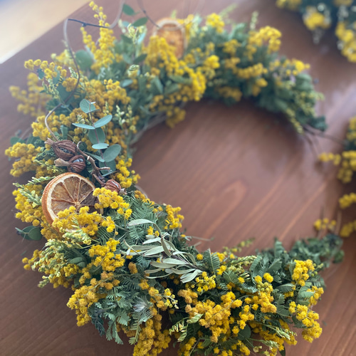 ミモザたっぷり⋆︎*ドライフラワー春リース mimosa」wreath ミモザたっぷりリース 春リース ドライフラワー