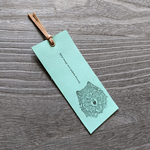 オオカミのレザーしおり/ミントグリーン しおり・ブックマーク sisi
