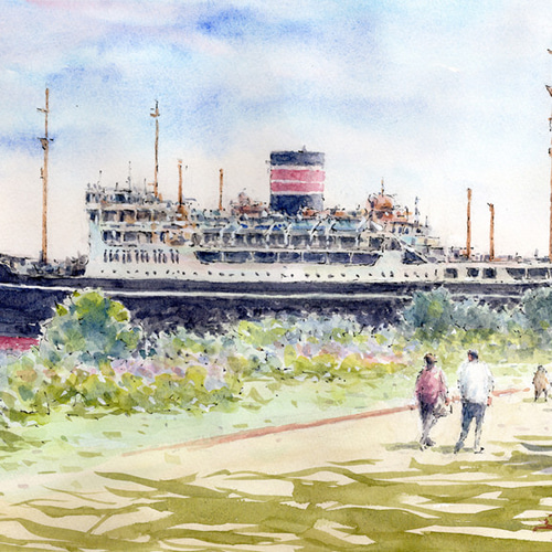 水彩画原画 氷川丸・横浜山下公園 6 #657」 by syoumei