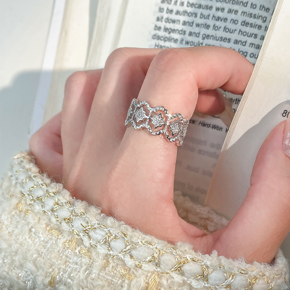 シルバー925 レトロ　 幅広　レース　透かし　　指輪 リング　フリーサイズ　金属アレルギー対応