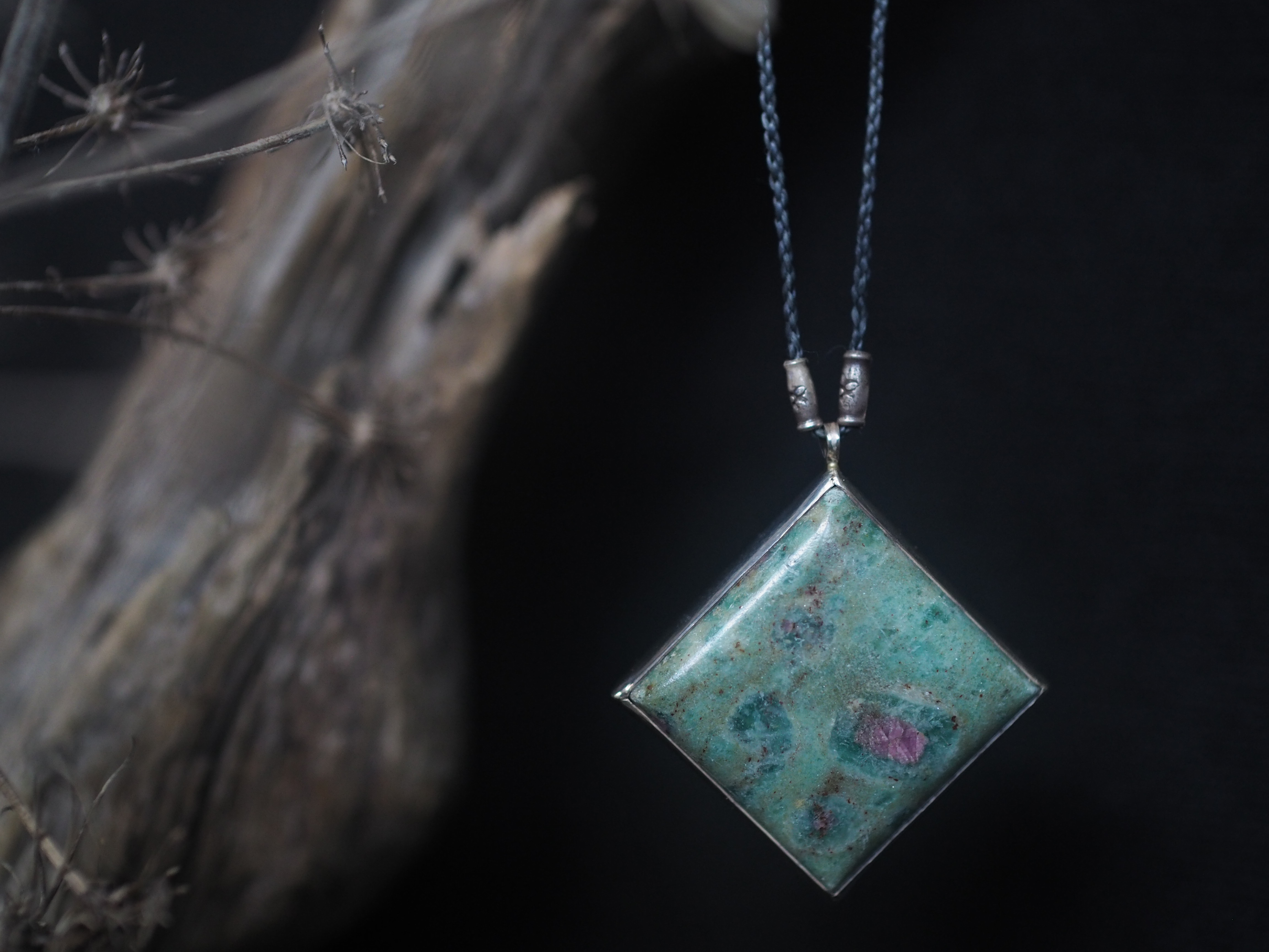 ruby in fuchsite silver necklace (hika)