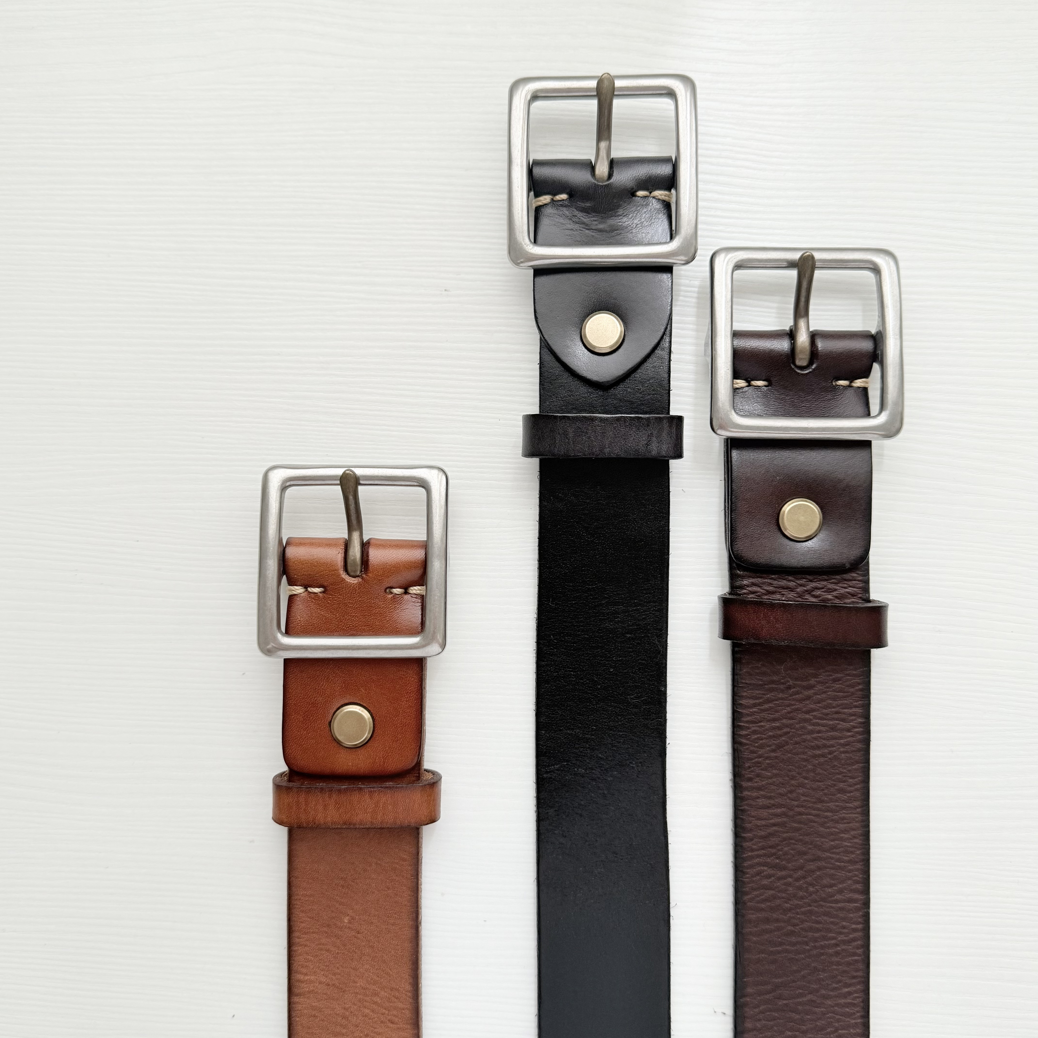 【牛革製ベルト★ワイドタイプ】男女兼用│スクエアバックル│カジュアル＆クール│上品な光沢レザー│HK-7L