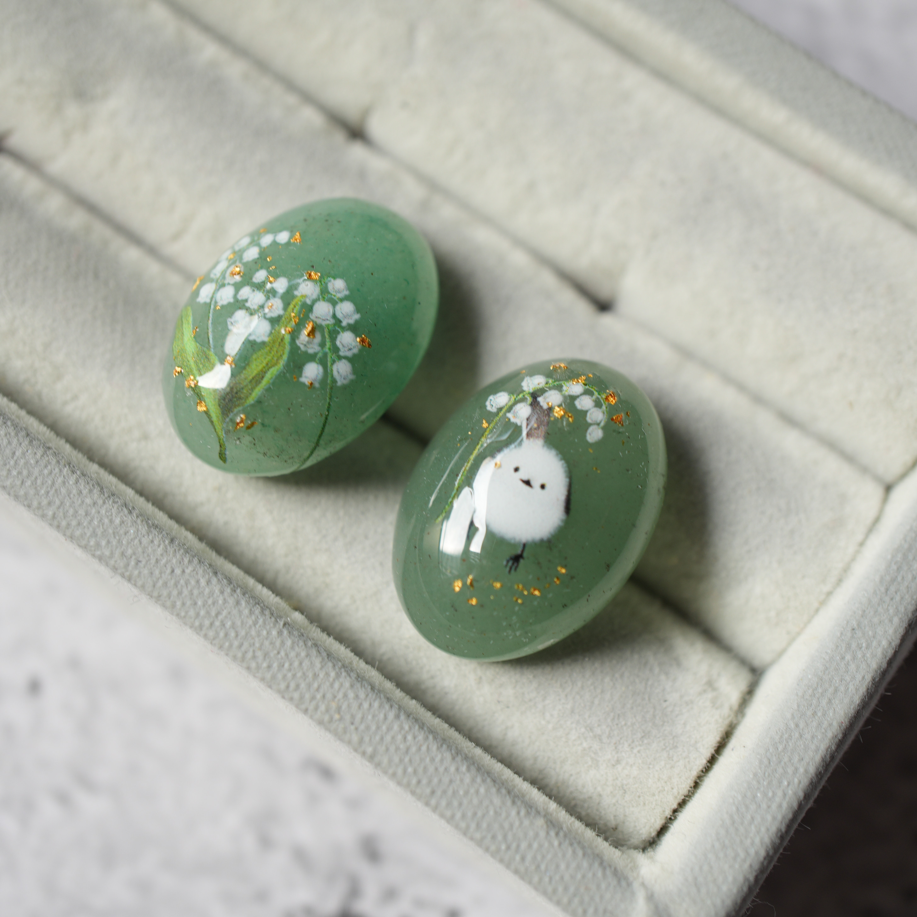 春の超早割2026 グリーンアベンチュリンとすずらんのピアス イヤリング シマエナガ