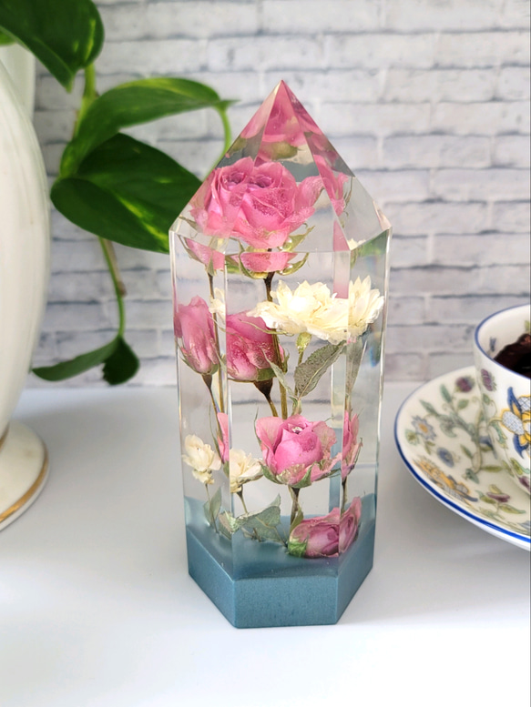 バラ/インテリア小物/薔薇/花/固まるハーバリウム/植物標本/六角柱