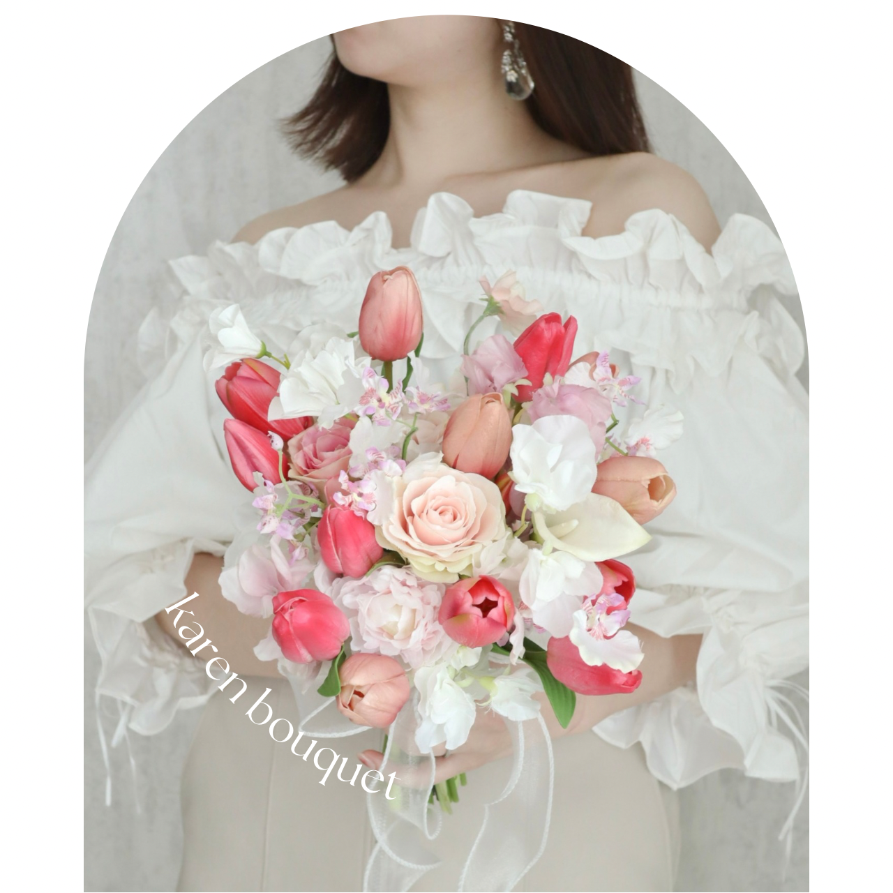 チューリップとスイトピーのピンクブーケ