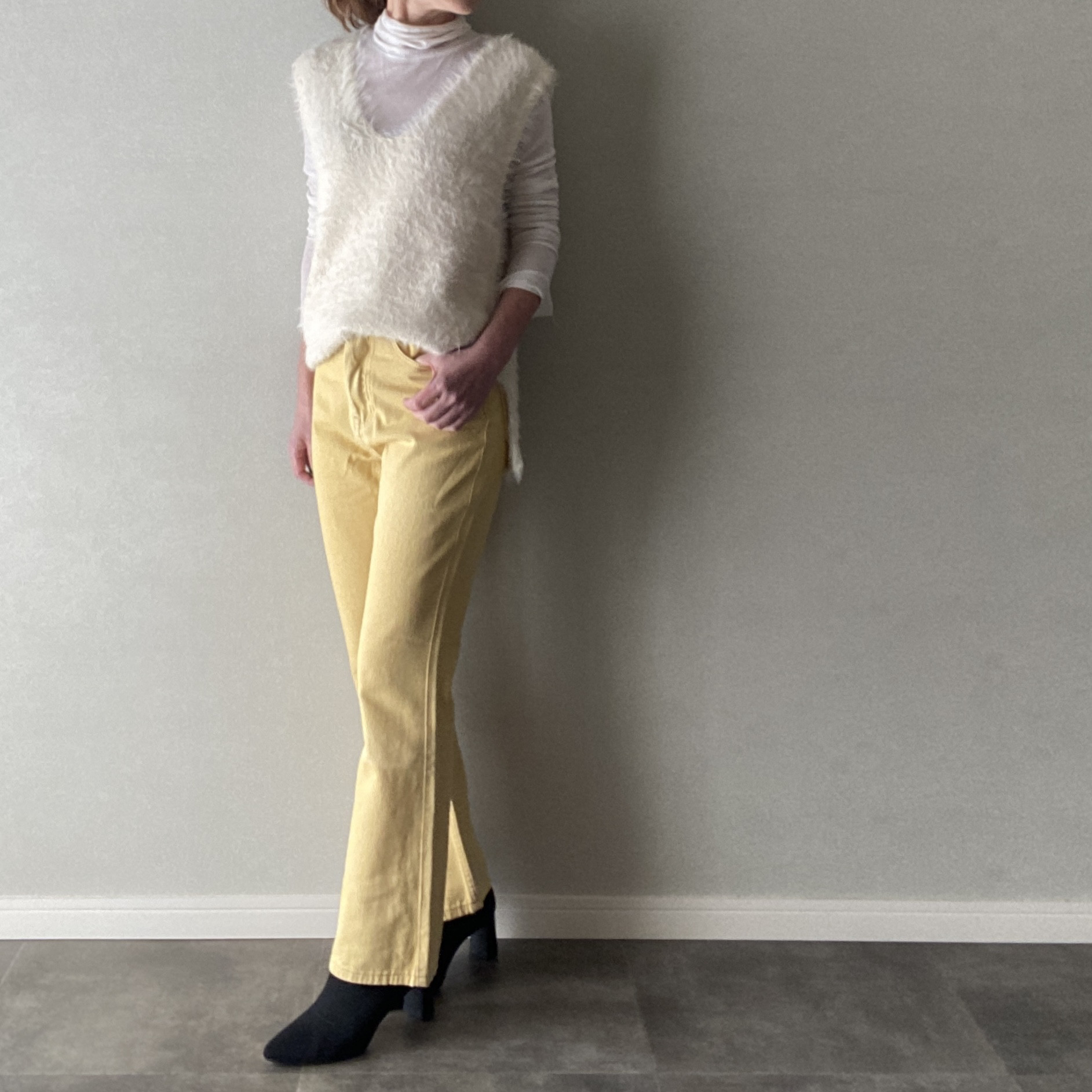 【En salon】カラーデニム ワイド パンツ イエロー［010853］