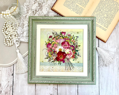 【お値引き価格】押し花アート額　【タテ45cm×ヨコ54cm】 ロココ調の気品あふれる押し花アート額 ギフト 母の日 その他アート