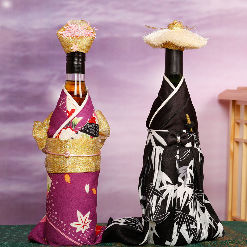 着物ボトルカバー 着物ボトルウェア ボトルカバー ワインバッグ ボトル着物 ボトル小物 帽子付きインテリア置物部屋