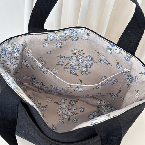 手刺繍】トートバック フランス刺繍 4種のハーブ ミニトート 麻
