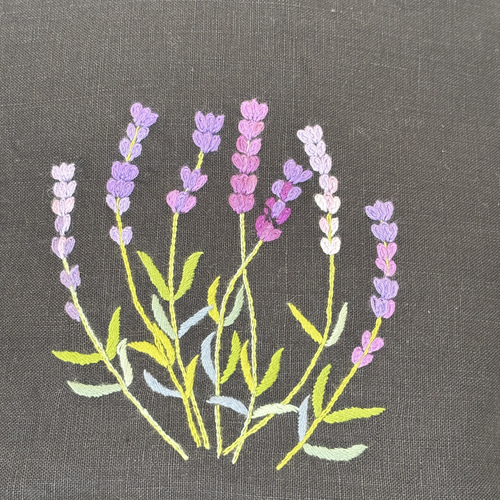 手刺繍】トートバック フランス刺繍 ラベンダー 麻 ハーブ トート