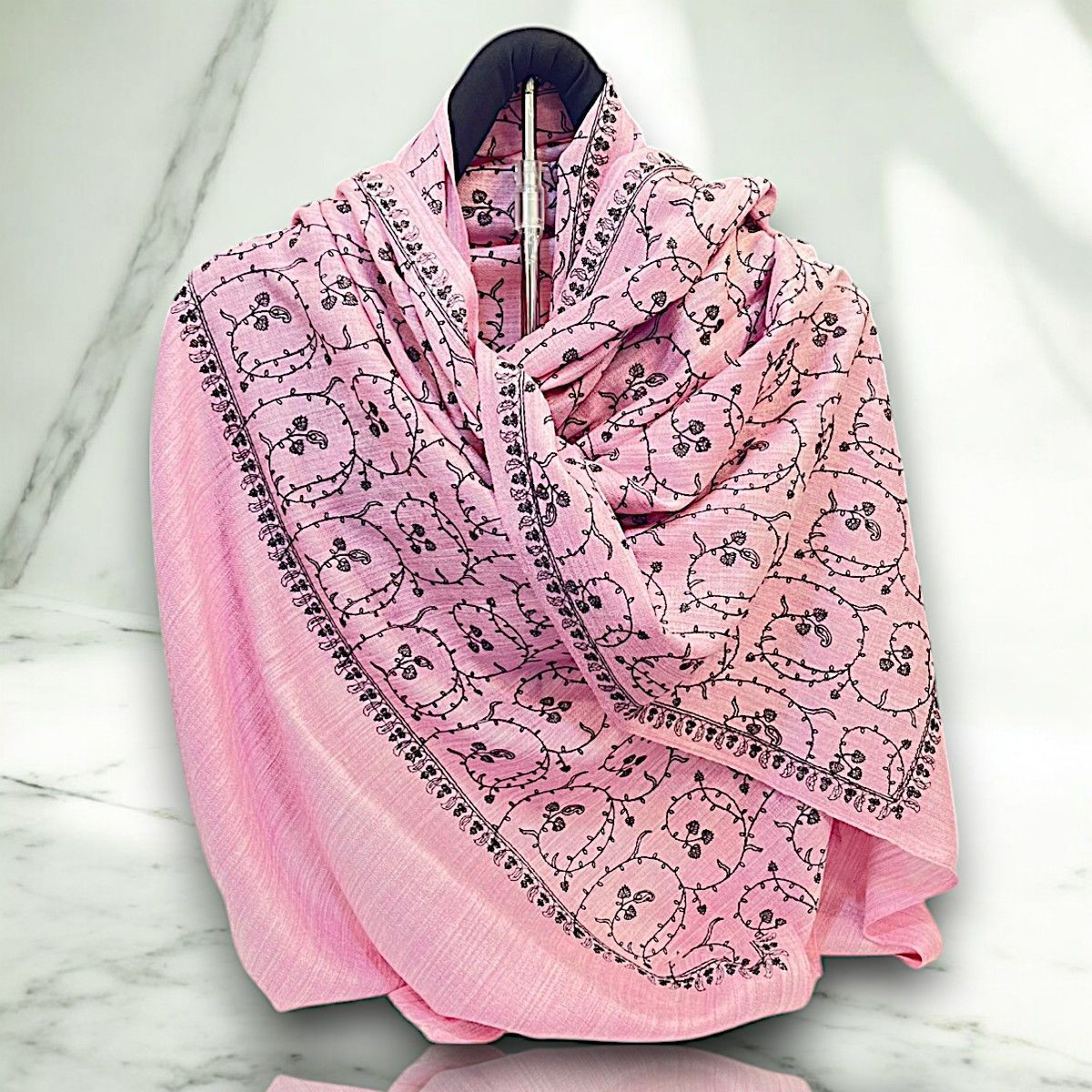 カシミールショール ストール ピンク 花柄 ペイズリー パシュミナ 大判 小花柄 和装 ハンドメイド レディース