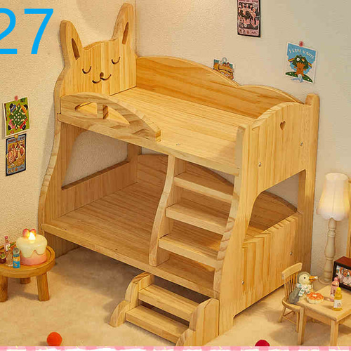二段ベッド ドール用木製ベッドお人形用ミニチュア家具木製ベッド階段