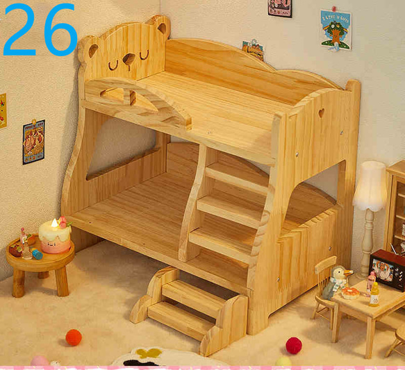 【新品手作り】ドールベッド 木製　人形.犬.猫 ヘッドあり！ノーメイク (メイクありも可)BJD 30cm 1/6 YOSD 幼