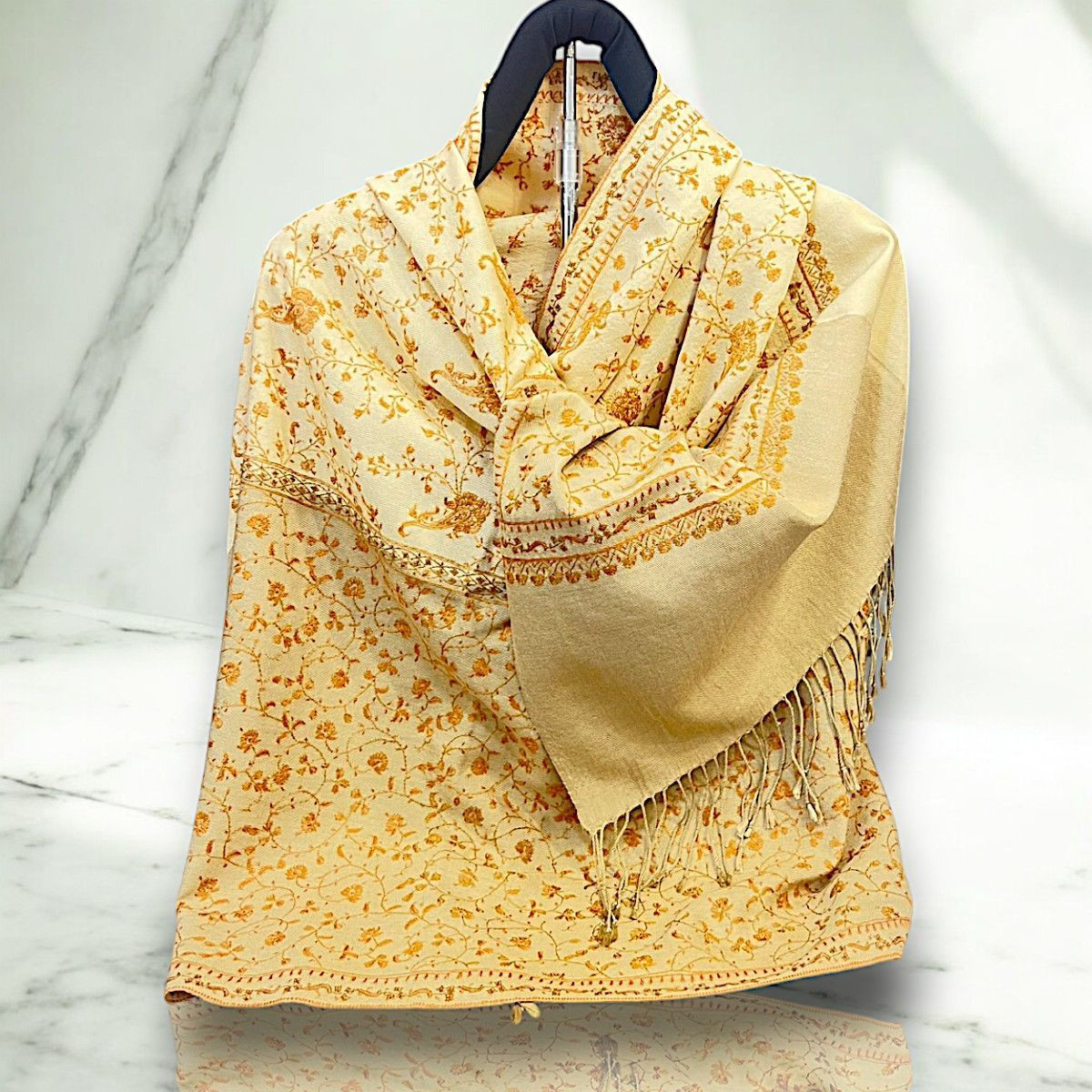 カシミール　カシミヤシルク カシミールショール カシミヤ シルクストール 大判 パシュミナ