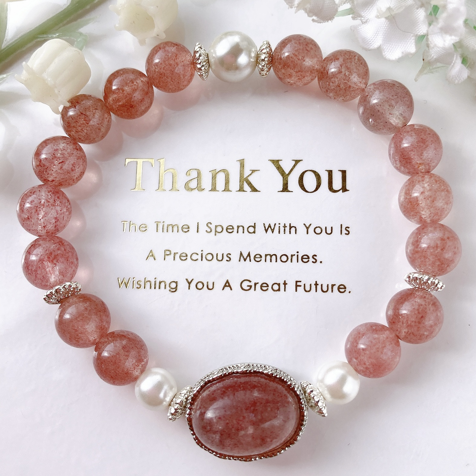 ストロベリークォーツパーツパール天然石ブレスレット