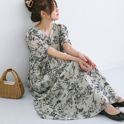 花柄シフォンオールインワン 半袖 ワイドレッグ 韓国系 S4860 miniministore 花柄 シフォンワンピース 7分袖 韓国風