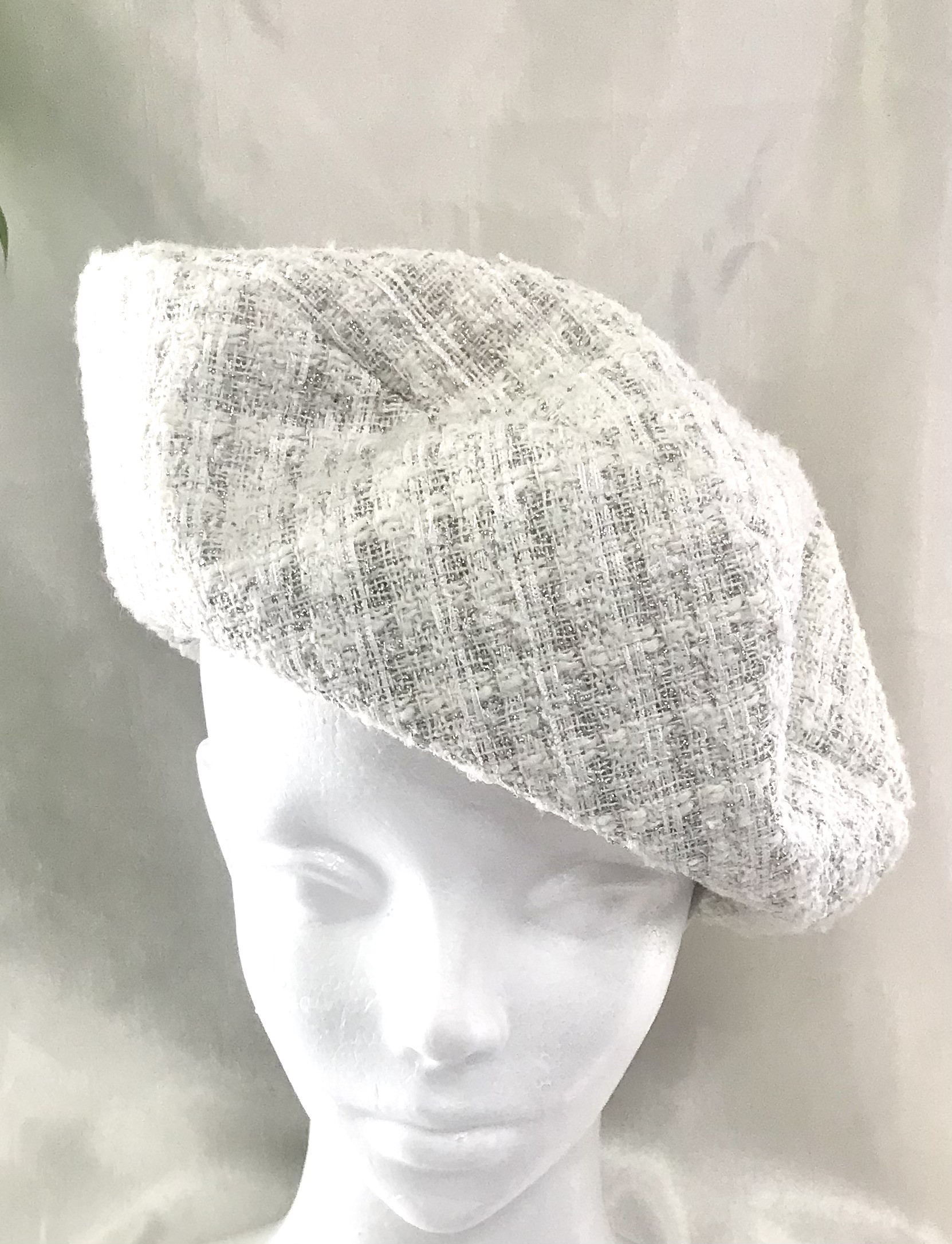 【ベレー帽】ホワイトツイードのベレー帽　#SBG57