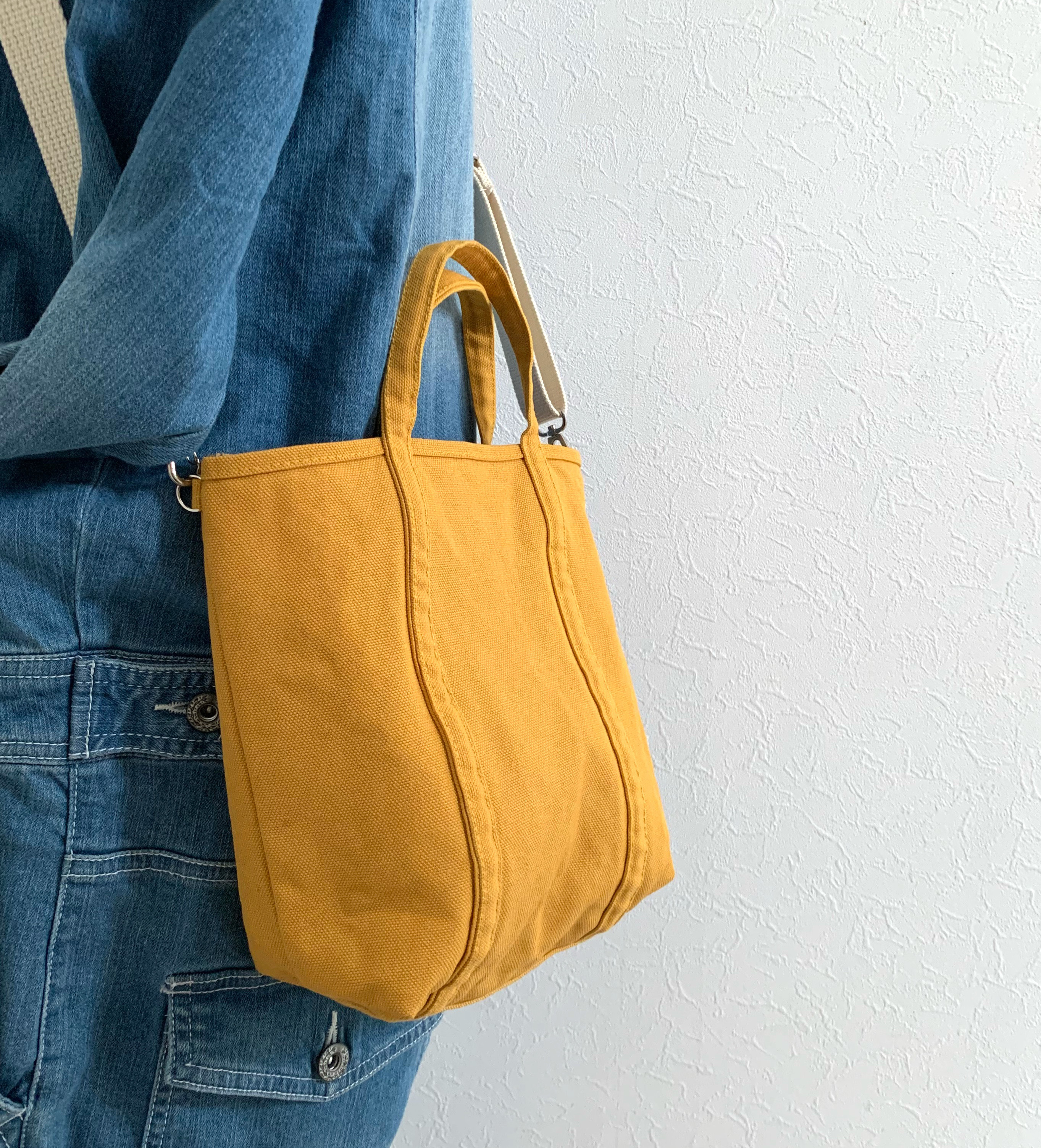 洗える帆布トート　色が選べる♪「pote」2way ショルダー帆布トート　マスタード　(S)