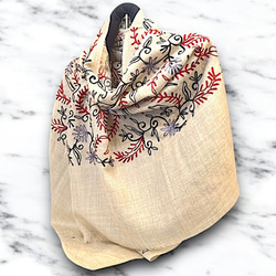 スカーフ カシミールショール 大判 カシミヤ  パシュミナ タペストリー シルク ハンドメイド 一点もの ベージュ 2枚目の画像