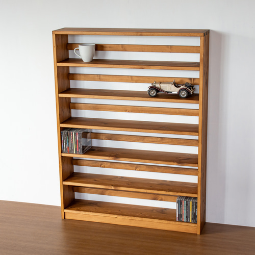 ワイドなCDラック6段／ミディアムブラウン 棚・シェルフ・ラック