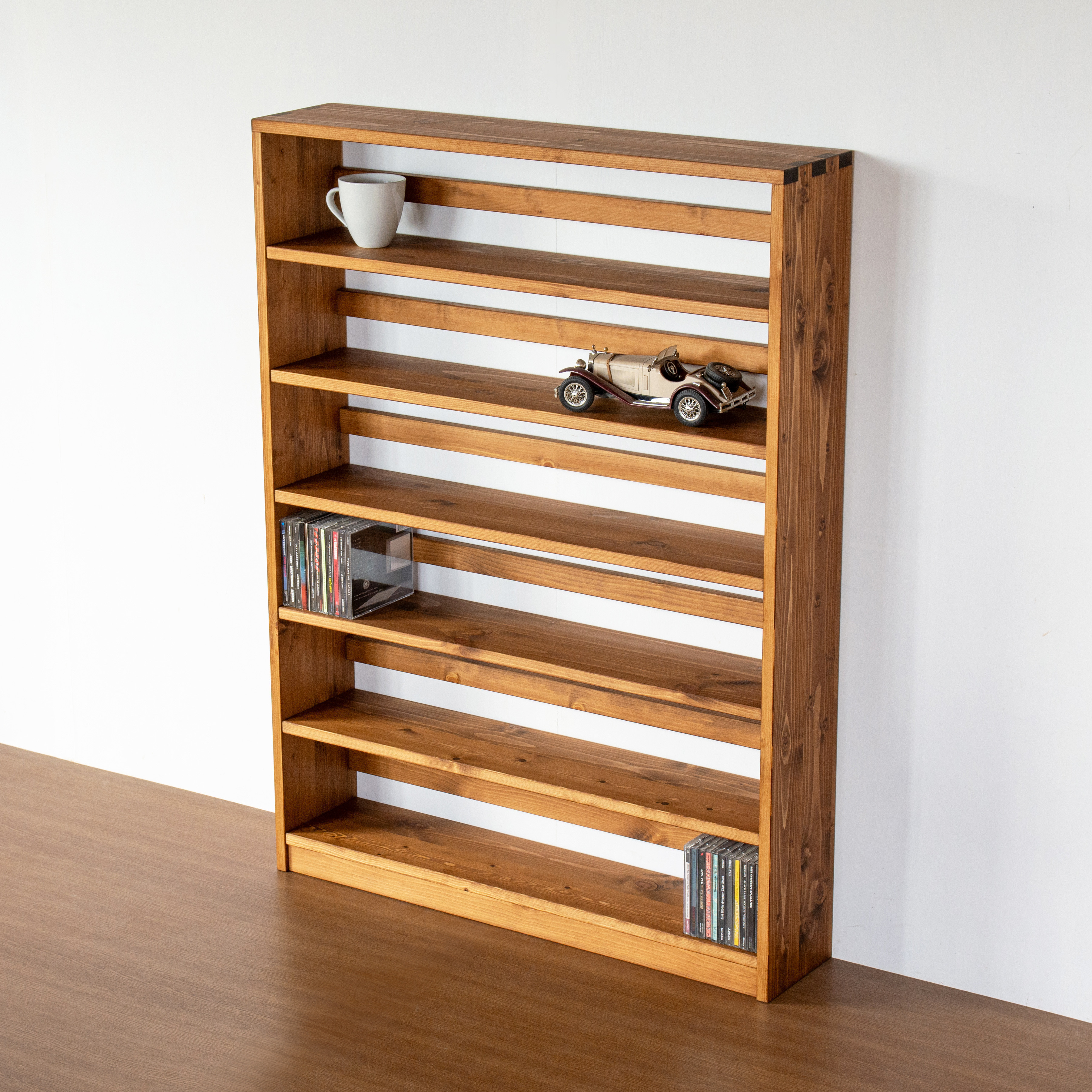 ワイドなCDラック6段／ミディアムブラウン