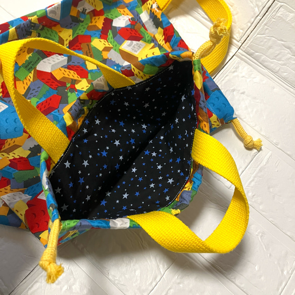 【受注製作】体操服袋　図書袋　上靴袋　シューズケース　お弁当袋　ブロック柄　5点セット 7枚目の画像