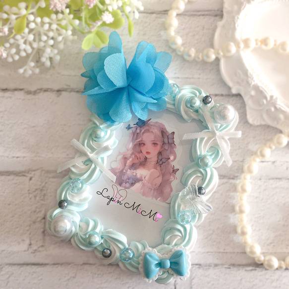 水色 白 ツートン ホイップデコ 硬質トレカケース チェキ シフォン