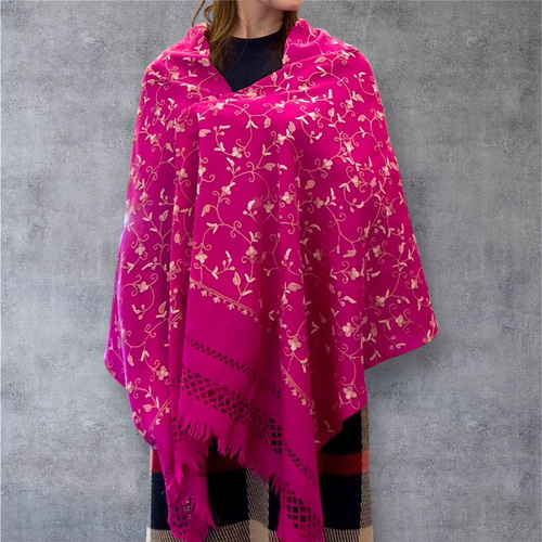 美しい　総手刺繍カシミール　大判ショール　ストール カシミール刺繍 大判ストール 4カラー 岡重製 ＃ショール – KAERUWA