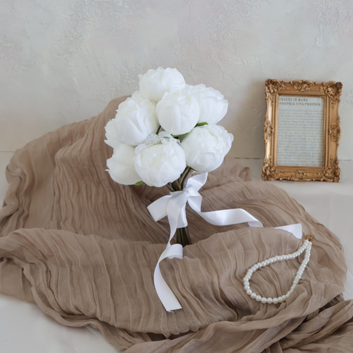 上品な芍薬(ピオニー)ブーケ／エレガントブーケ／ホワイトブーケ