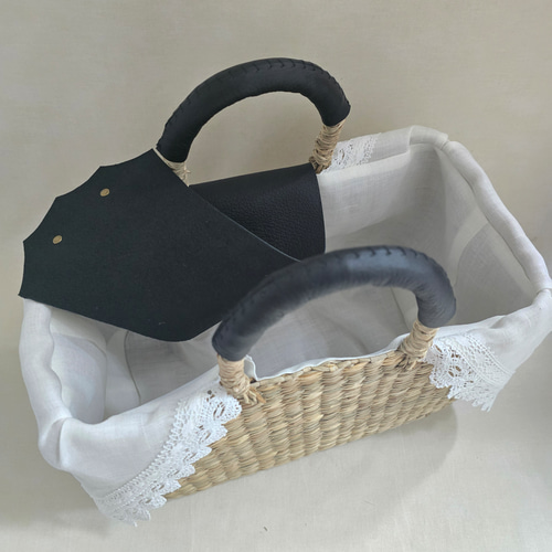 【リノさま専用】ヴィンテージ　籐製 かごバッグ 送料無料//SASHIKO STITCH SQUARE BASKET（dottodotオリジナル