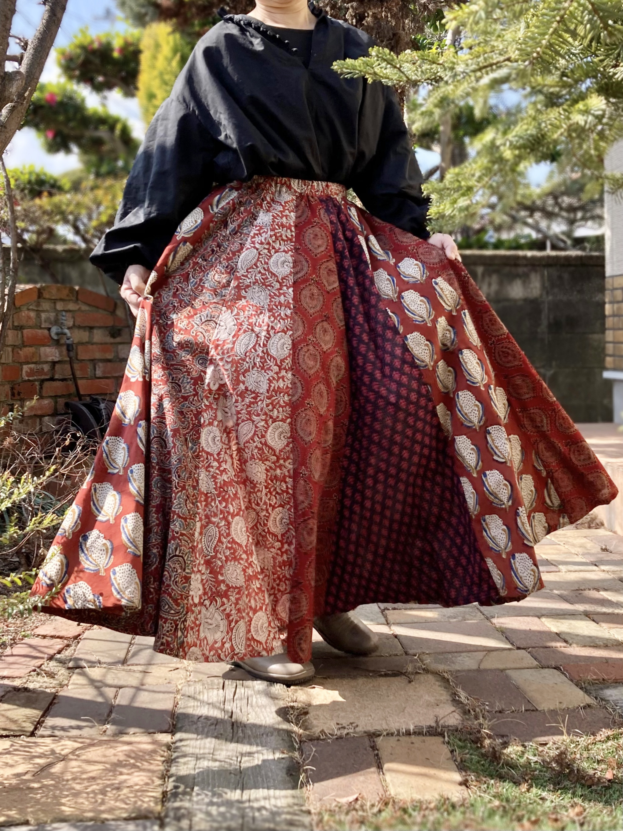 【インド／ブロックプリント】《茜色の丘》スカート