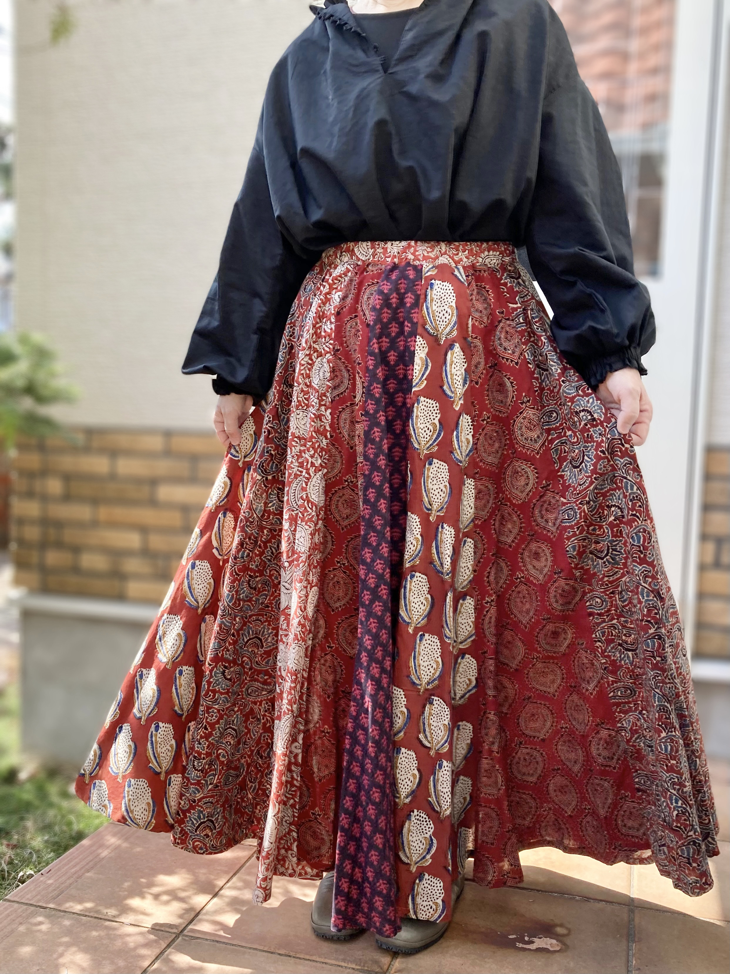 【インド／ブロックプリント】《茜色の丘》スカート
