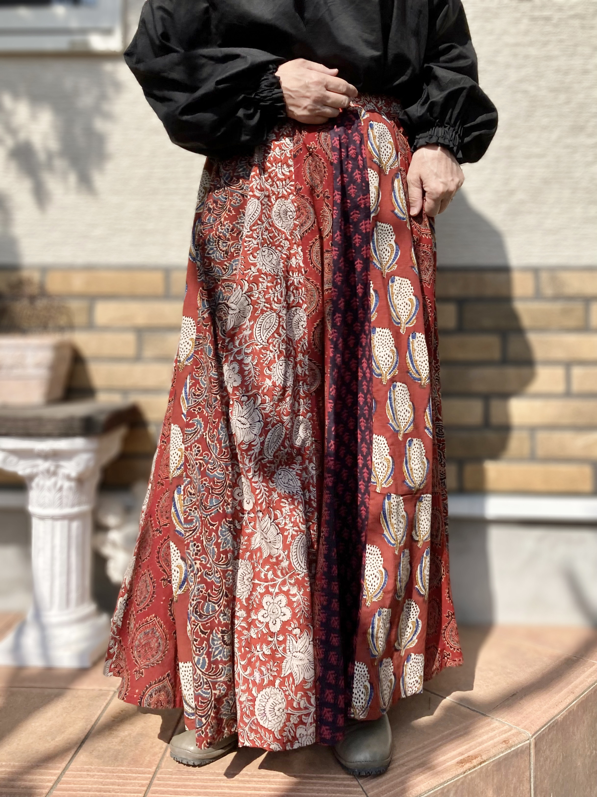 【インド／ブロックプリント】《茜色の丘》スカート