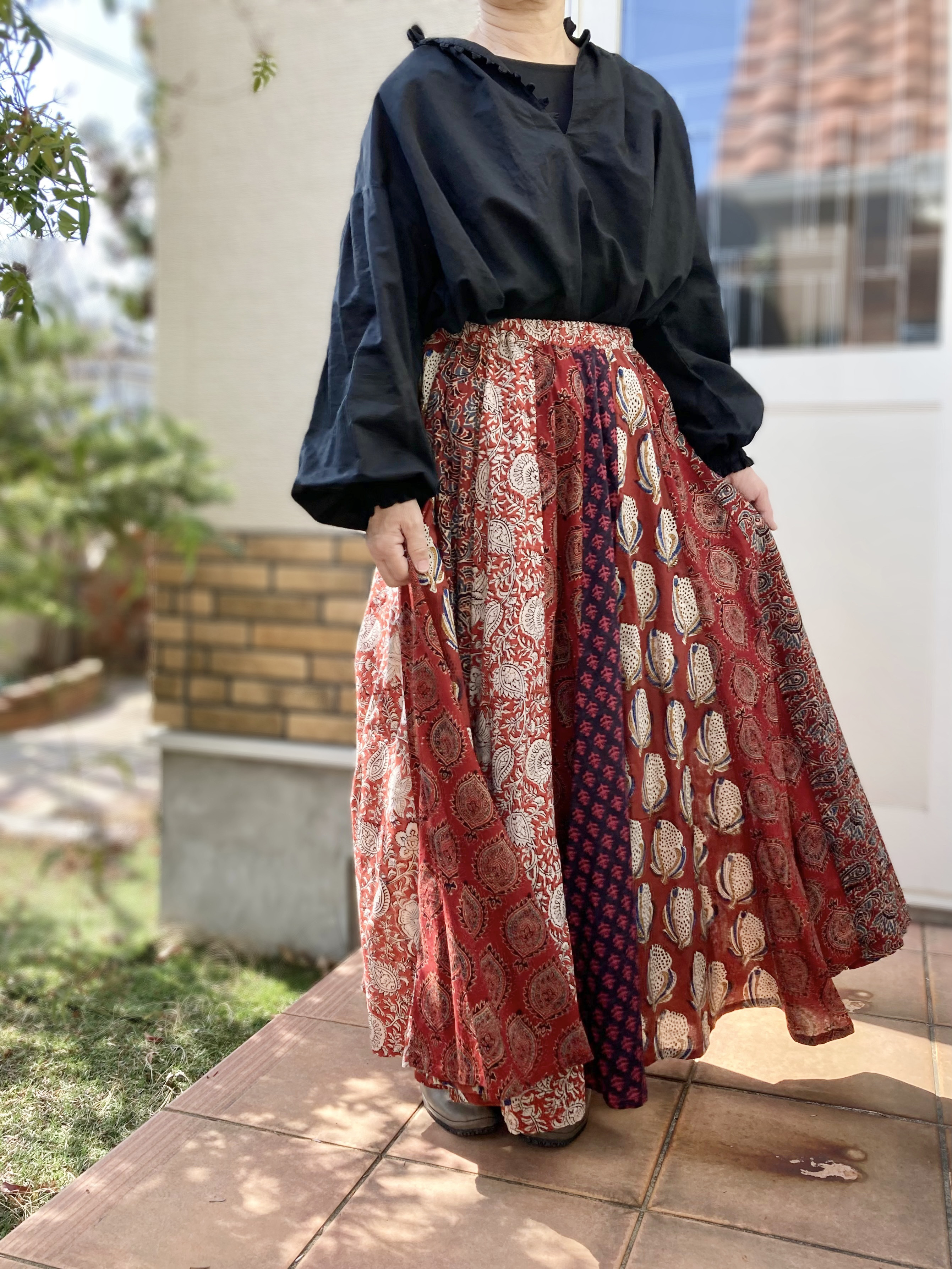 【インド／ブロックプリント】《茜色の丘》スカート