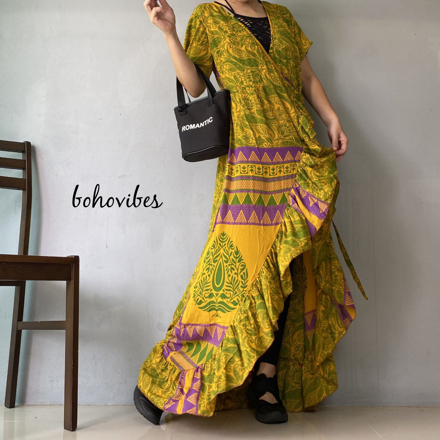 【No.04】インドサリー生地リメイク◎カシュクールkimonoワンピース