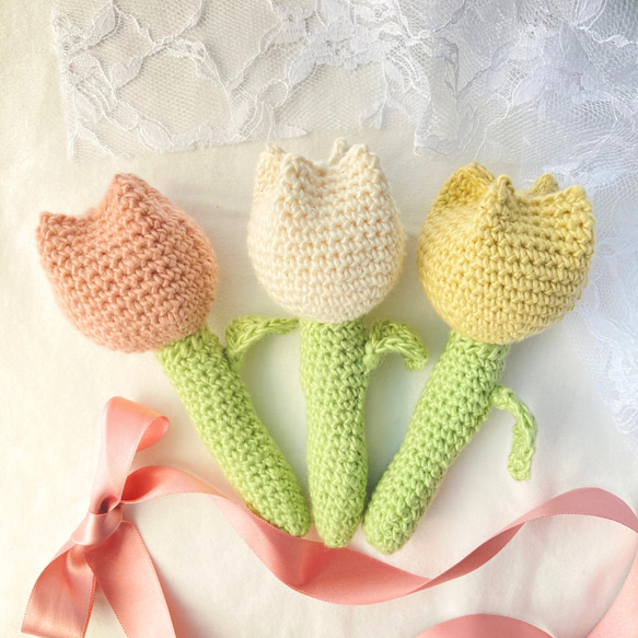 チューリップラトル フラワーラトル お花のラトル コットン100