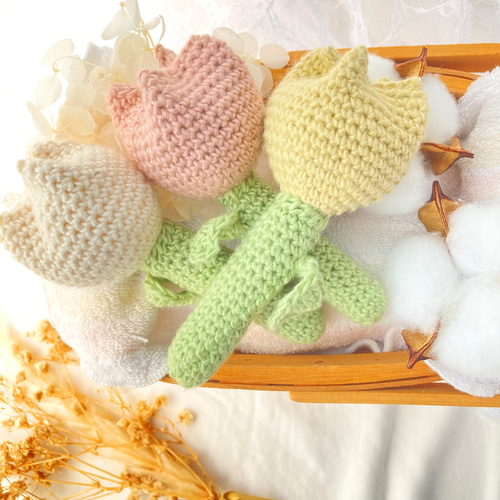 チューリップラトル フラワーラトル お花のラトル コットン100