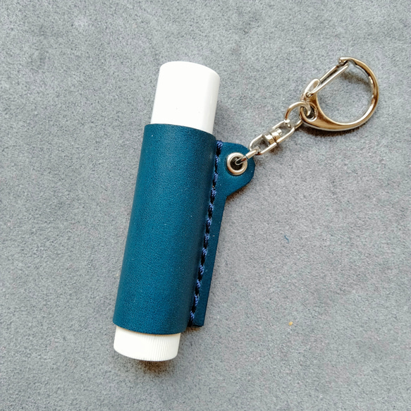 本革 リップケース キーホルダー金具付き メンソレータムリップ用