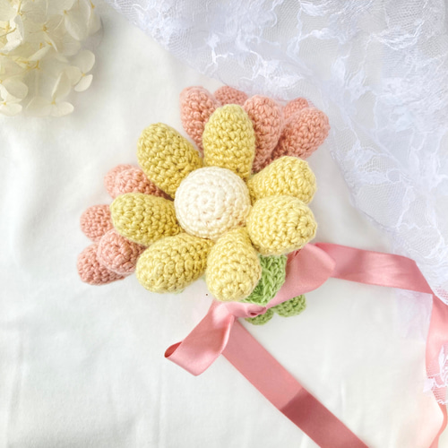 フラワーラトル ガーベラ お花のラトル コットン100% ガラガラ 玩具
