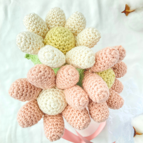 花付きあみぐるみ フラワーラトル ガーベラ お花のラトル コットン100% ガラガラ 玩具