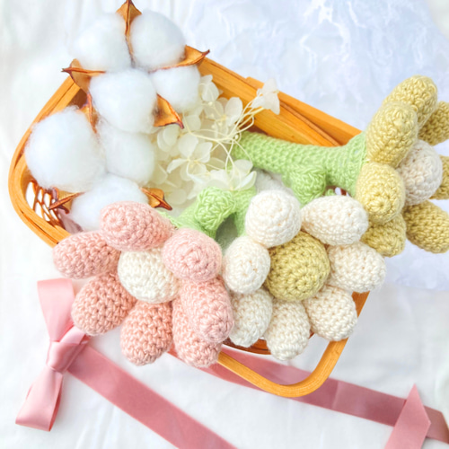 フラワーラトル ガーベラ お花のラトル コットン100% ガラガラ 玩具