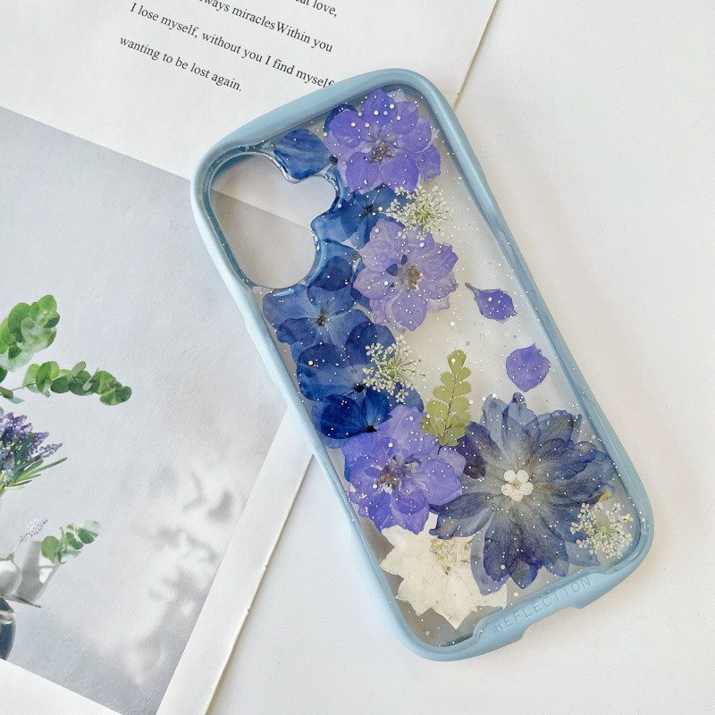紫陽花iFace風押し花ケース、iPhoneのみ対応、手帳型、iPhone16、iPhone16pro、iPhone8