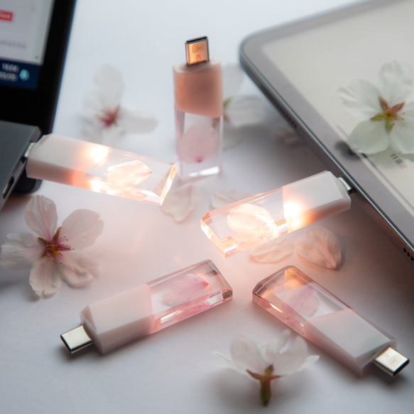 【2025年春新作】桜色メモリーズMk.Ⅲ(桜メモリType-Cモデル) 32~128GB 本物の桜の花びらを使用 4枚目の画像