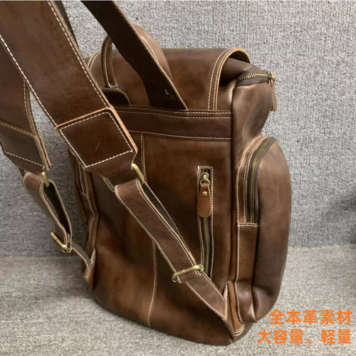 ダブルショルダーバッグ男女兼用ヘッド牛革製古い旅行リュック大容量本 