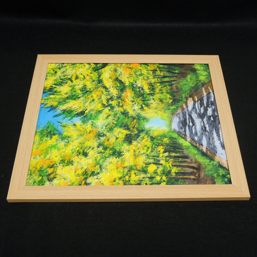 油絵 油彩 油彩画 絵 絵画 【ミモザの道】 絵画 HR 通販 19120716