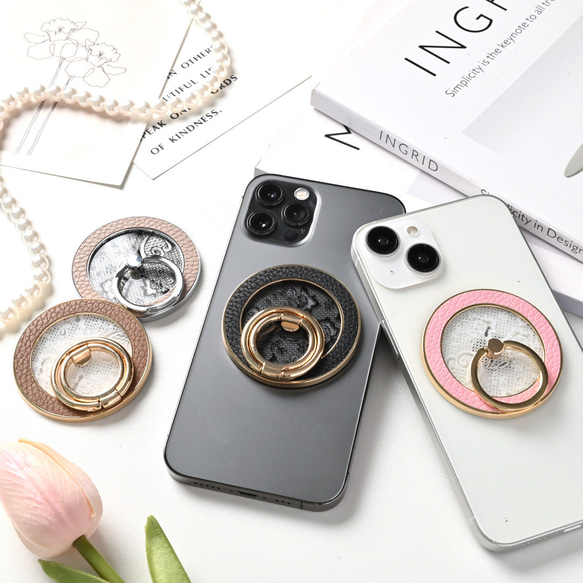 MagSafe対応 スマホリング 【 レース 】 リング マグセーフ iPhone レザー FA36A 15枚目の画像