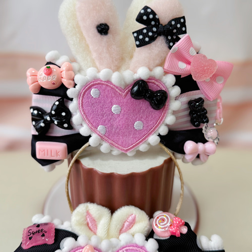 完成品パッピーイースター BLACKバニーちゃんのヘア飾り＆チョーカー  